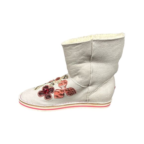 Paola Martini Women EU 40 US 10 White Suede Shearling Boot Embellished Comfy NEW - Picture 4 of 7